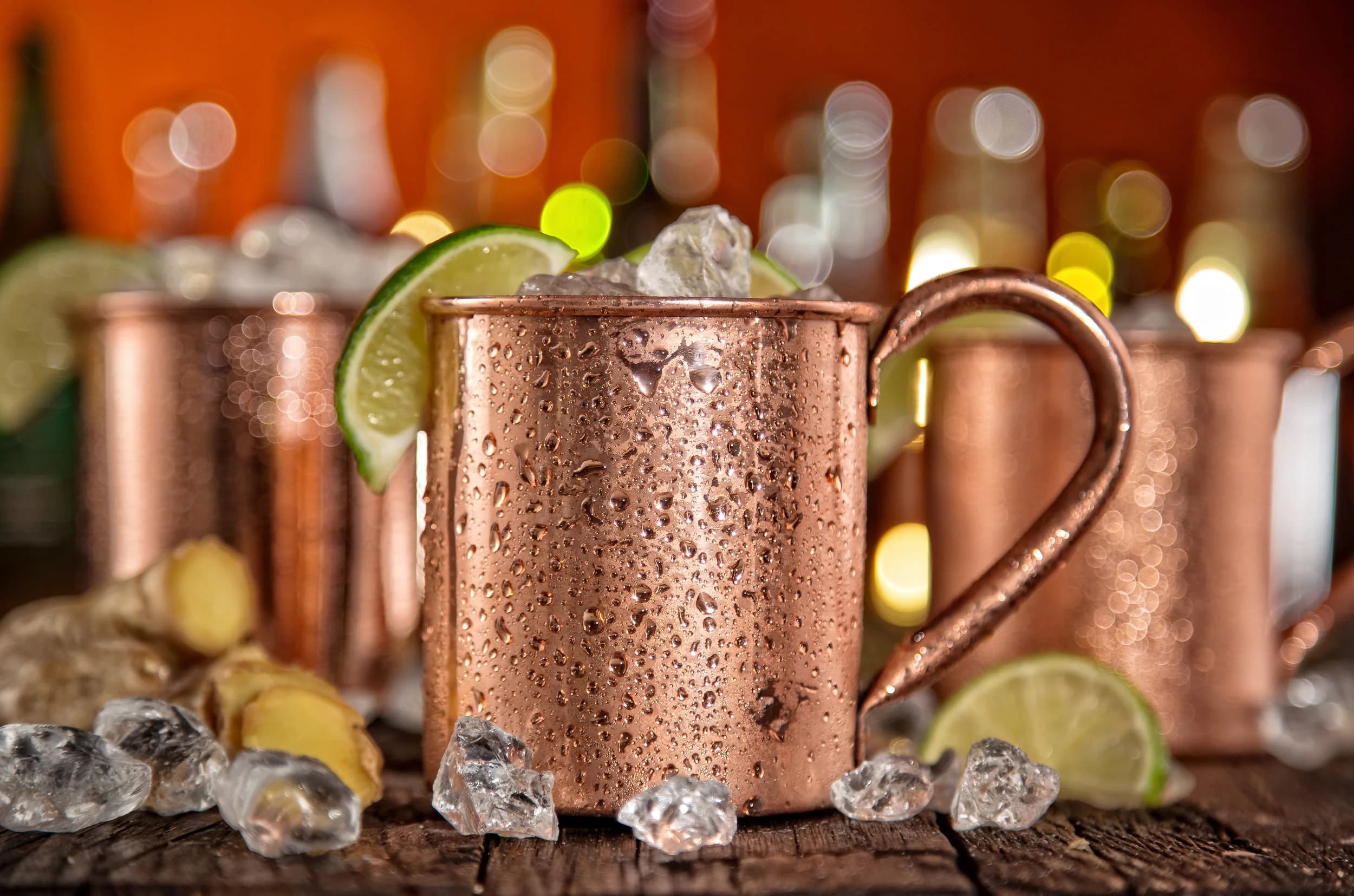 Copper mule mug with crushed ice and a lime wedge